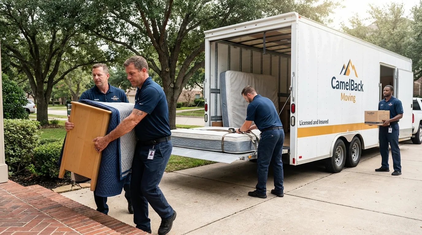 Crew loading residential truck for cross-state move from Advance, NC